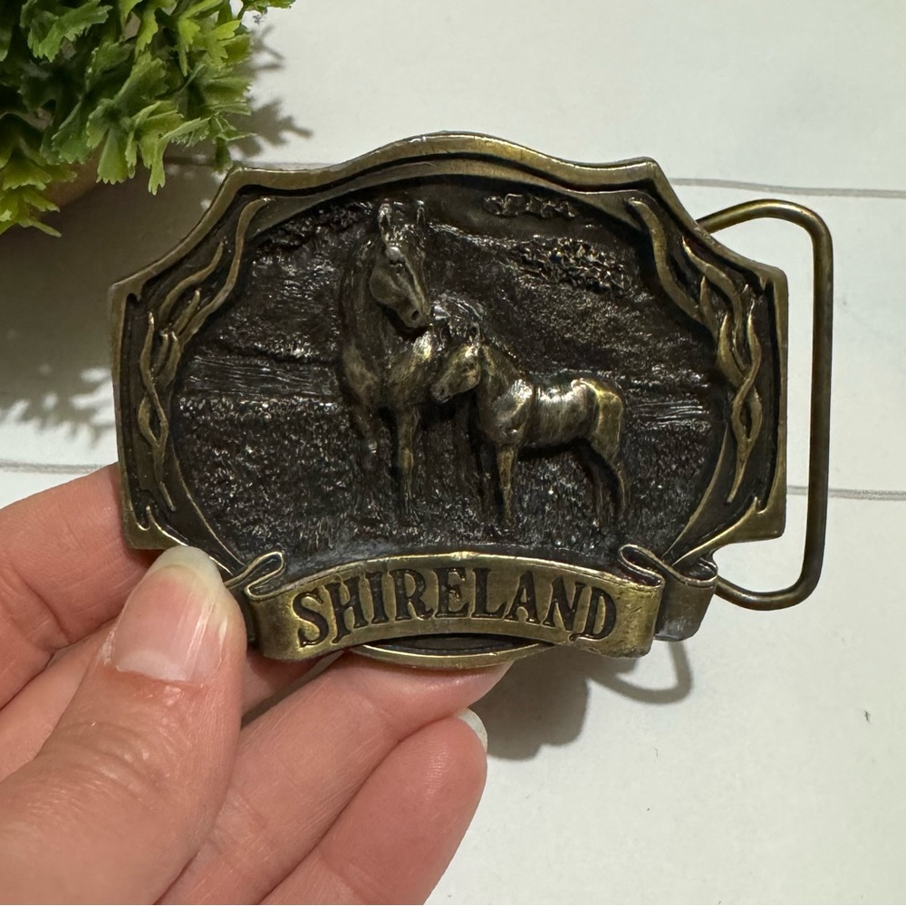 Vintage Shireland‎ Horses Ponies Brass Belt Buckle